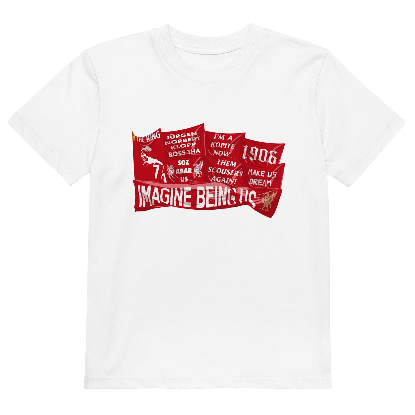 Famous Flags of the Kop Kids T-Shirt - Anfield Attire