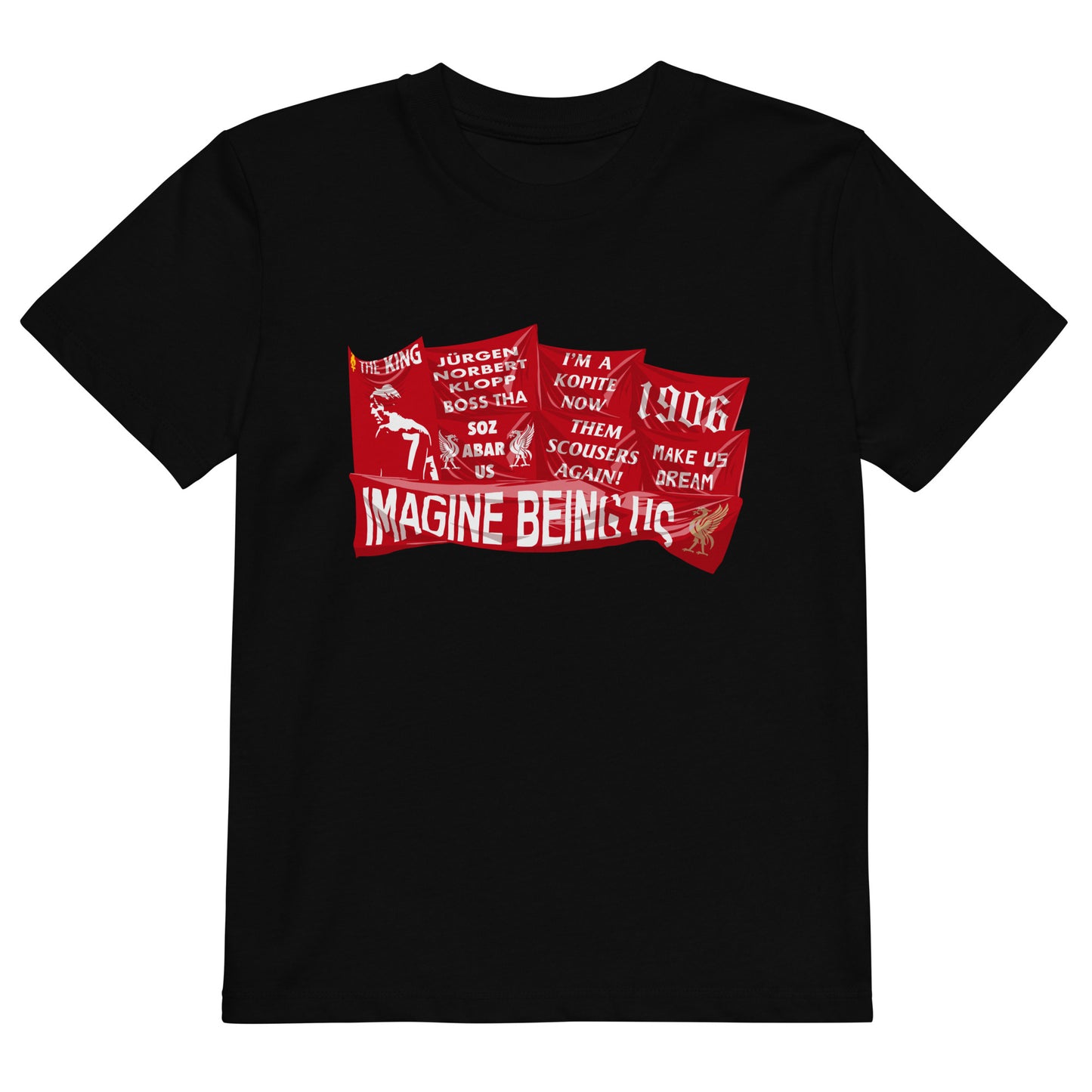Famous Flags of the Kop Kids T-Shirt - Anfield Attire